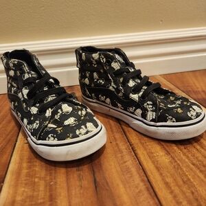 Kids High-Top Sneakers - Black with White and Gold Accents. Snoopy Mummy hightop
